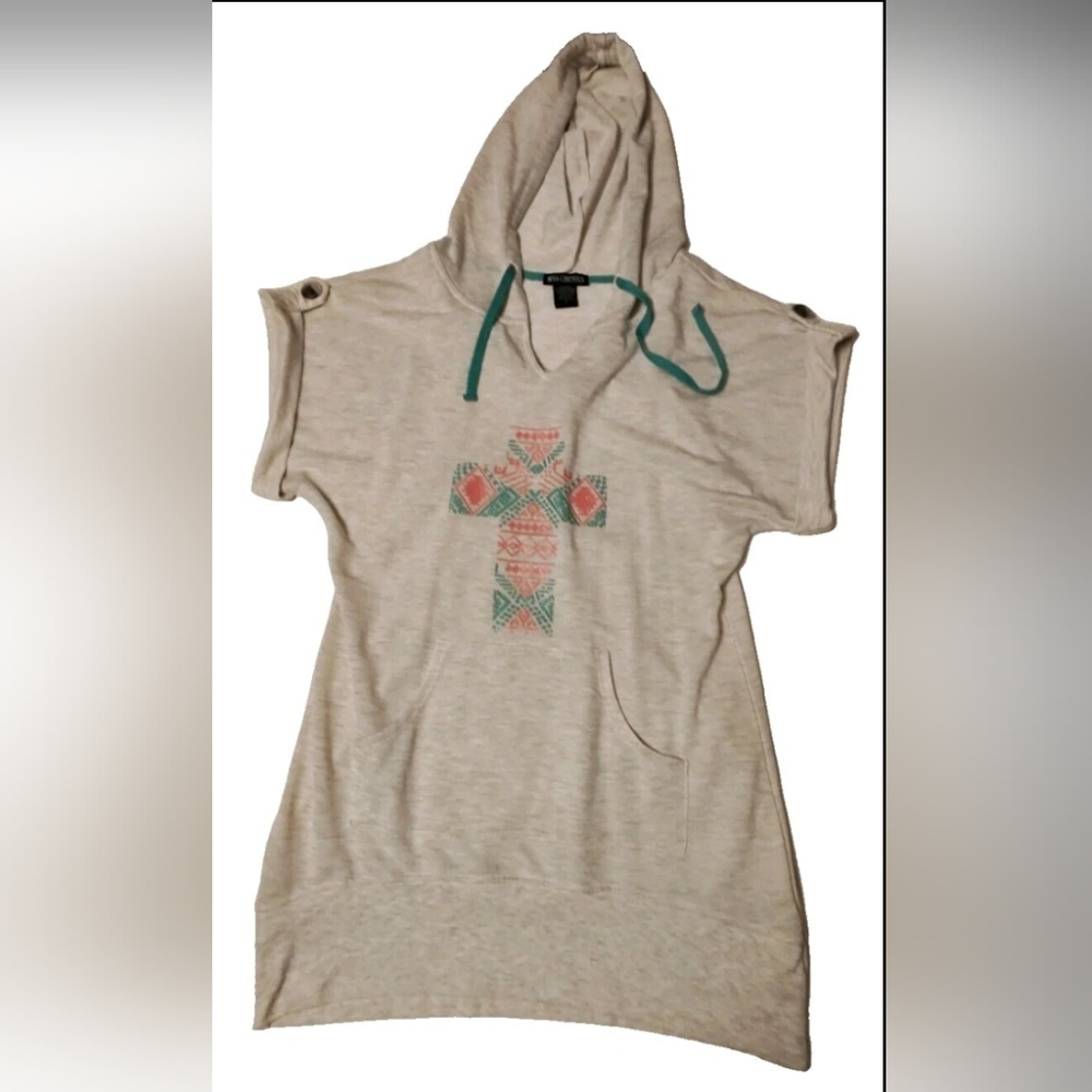 Miss Chievous Cream Hoodie with Embroidered Cross Design With Pocket